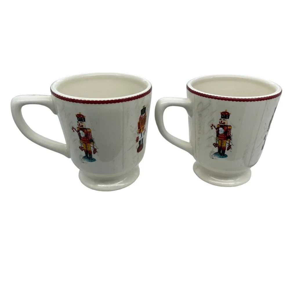 Williams Sonoma Nutcracker Footed Pedestal Coffee Mug Set Of 2 NW/OTs